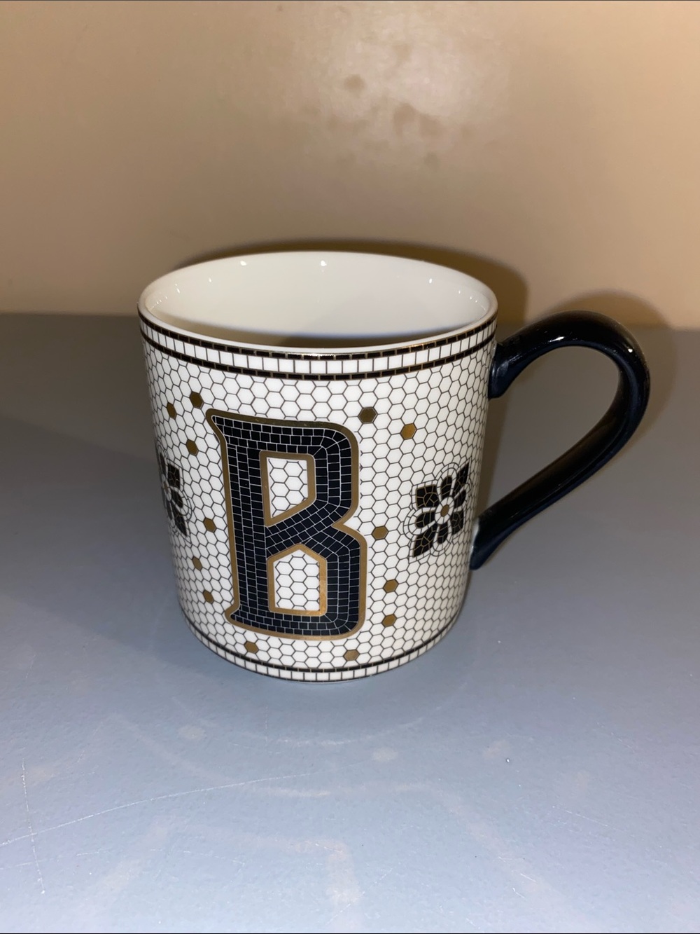 Anthropologie Bistro Tile Monogrammed Coffee Tea Mug Letter B